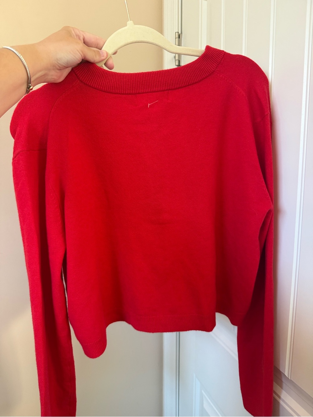 Cropped Red Button-Front Cardigan Sweater - Picture 4 of 5